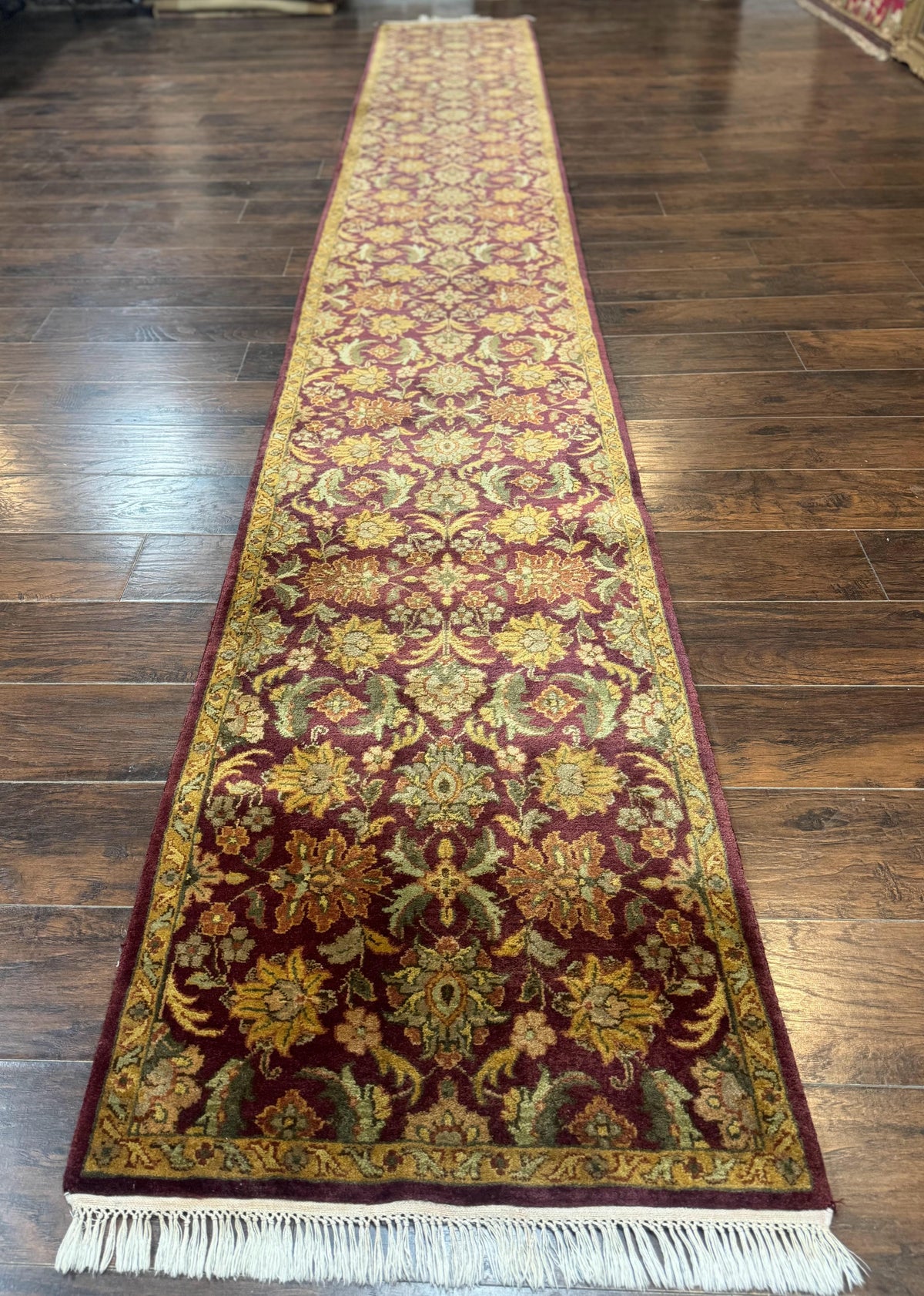 Indian Agra Runner Rug 2.6 x 17.5, Long Runner Rug for Hallway, Floral Handmade - Jewel Rugs