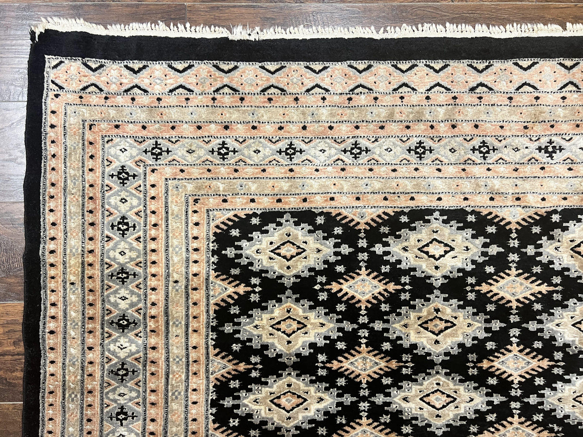 Pakistani Bokhara Rug 6x9, Hand Knotted Vintage Wool Carpet with Silk Highlights, Very Fine 320 KPSI, Medium Size - Jewel Rugs, view 7