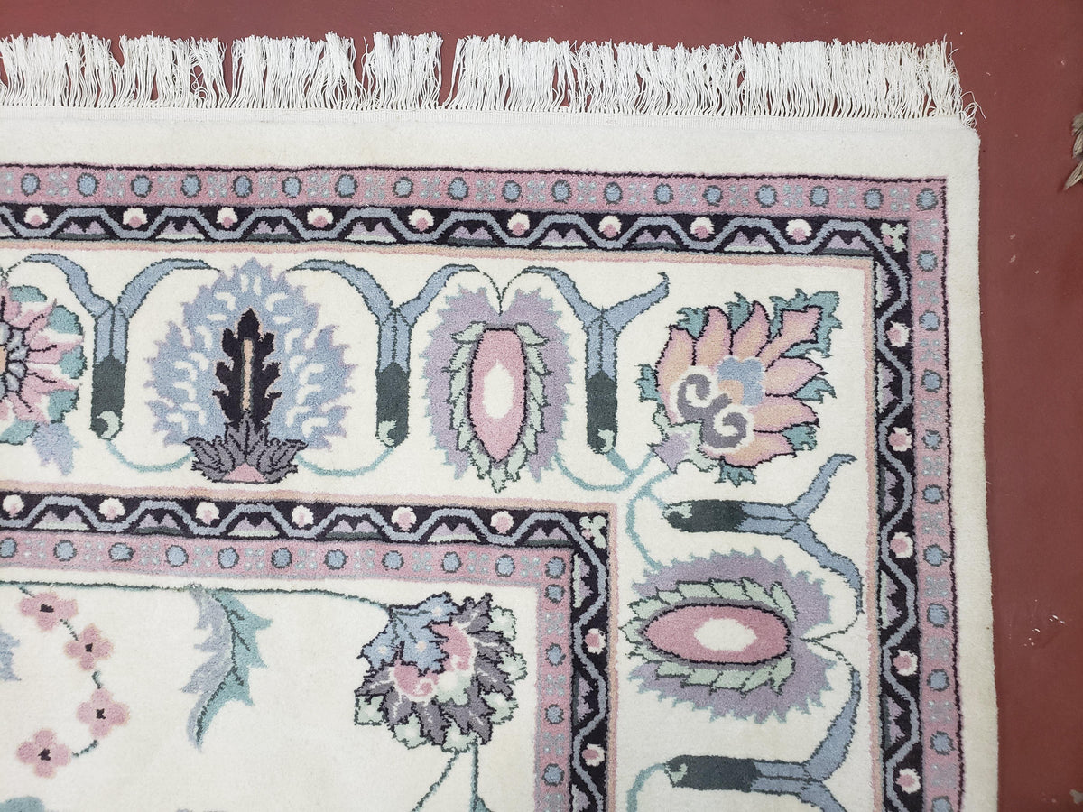 Ivory & Teal Indo Persian Area Rug 9x12, Wool Hand-Knotted Oriental Carpet, 9 x 12 Soft Traditional Living Room Rug, Dining Room Rug - Jewel Rugs, view 7