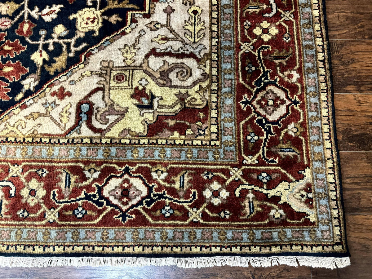 Indo Persian Heriz Rug 8x10, Geometric Medallion, Serapi Carpet, Wool Vintage Rug - Jewel Rugs, view 10