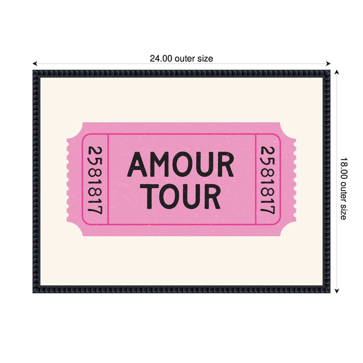 Pink Poster Retro Ticket Print, Amour Tour Dopamine Decor, Girly Wall Art, Trendy French Poster by Lucky Guava Framed Canvas Wall Art Print