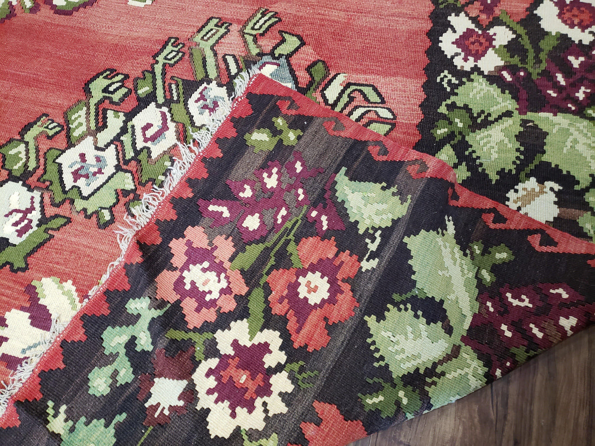 Karabakh Rug 8x11, Caucasian Kilim Rug, Vintage Antique Turkish Anatolian Azerbaijani Carpet, Wool Red & Black Hand-Woven 8 x 11 Living Room - Jewel Rugs, view 11