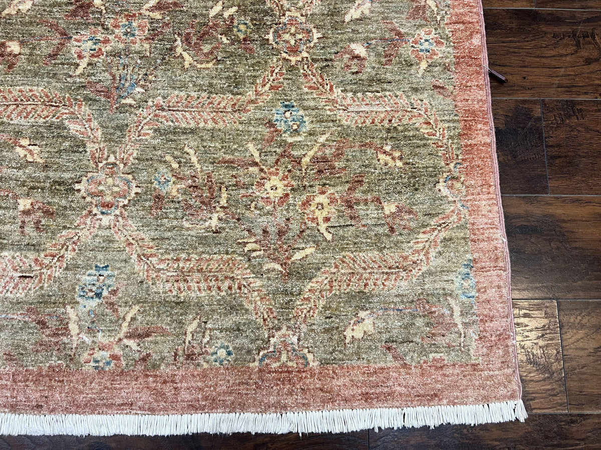 Large Modern Pakistani Rug 9x12, Handmade Wool Carpet, Peshawar Rug, Hand Knotted Oriental Rug, Contemporary, Floral, Light Green - Jewel Rugs, view 10