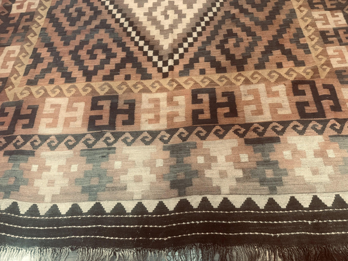 Antique Persian Tribal Kilim Rug 9x12, Zig Zag Pattern Kilim, Zarand Rug, Wool, Earth Tone Colors - Jewel Rugs, view 6