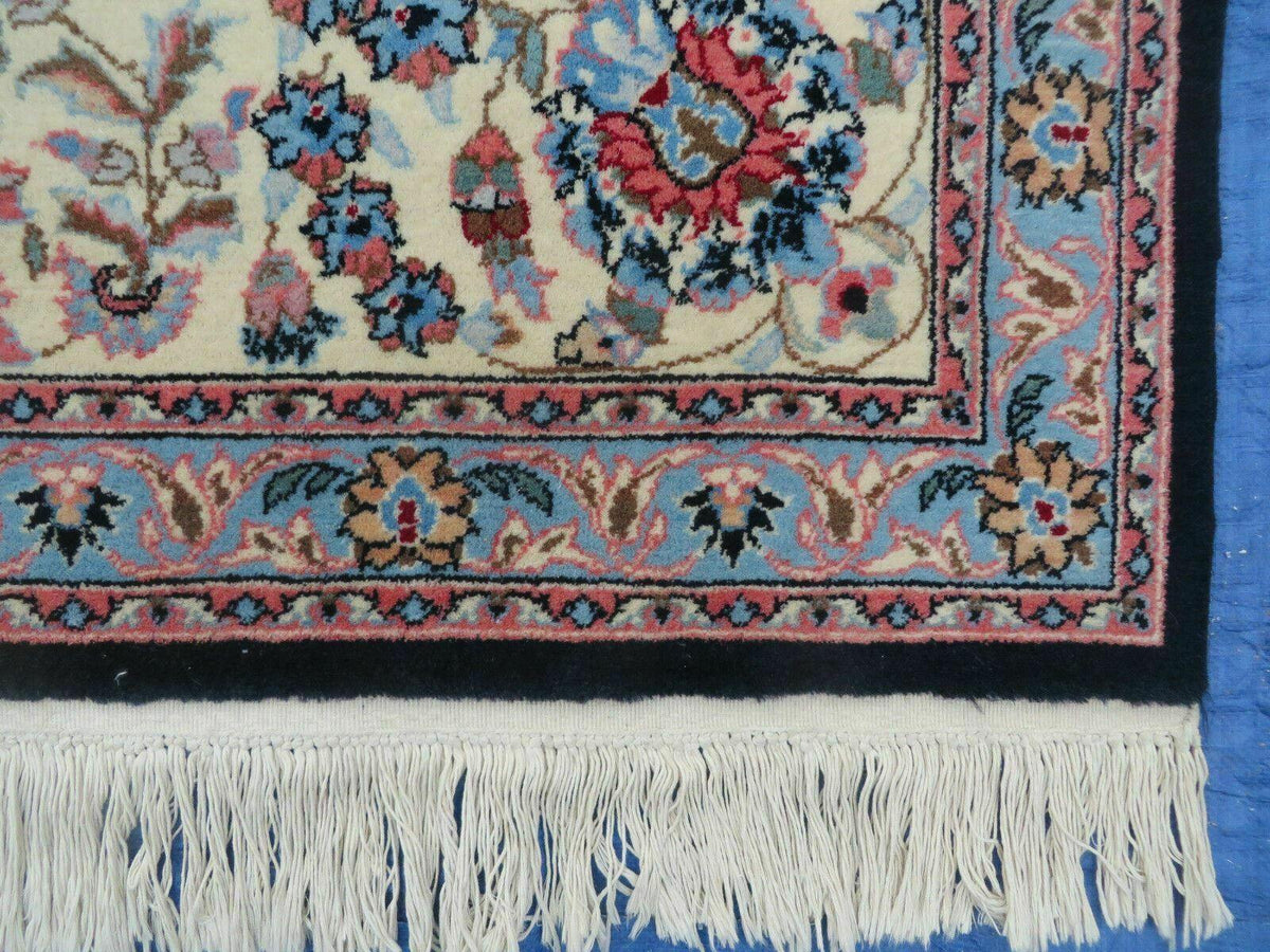 Large Indo Persian Rug 10x14, Wool Hand-Knotted Carpet, Navy Blue Ivory - Jewel Rugs, view 9