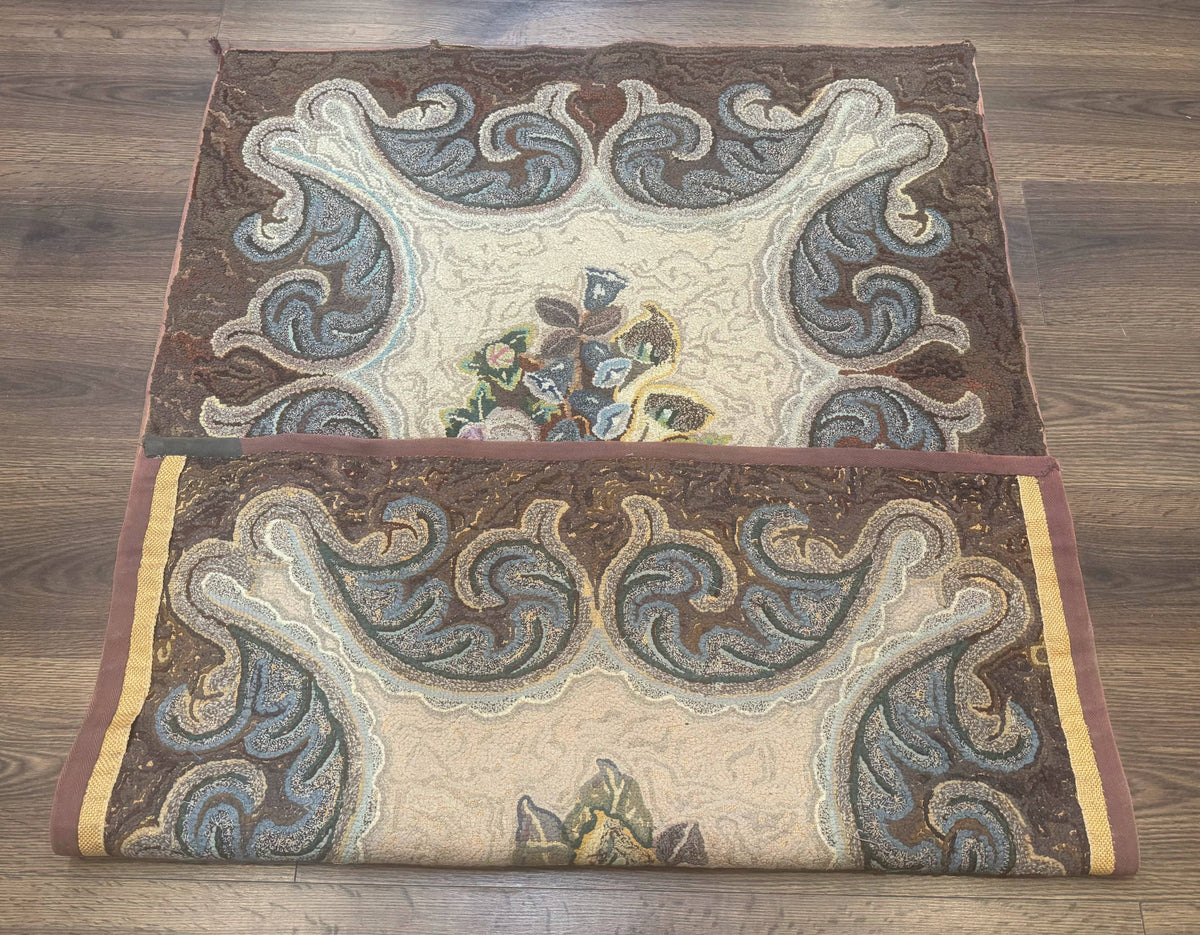 Antique American Hooked Rug 3 x 4.6, Vintage, Floral - Jewel Rugs, view 11