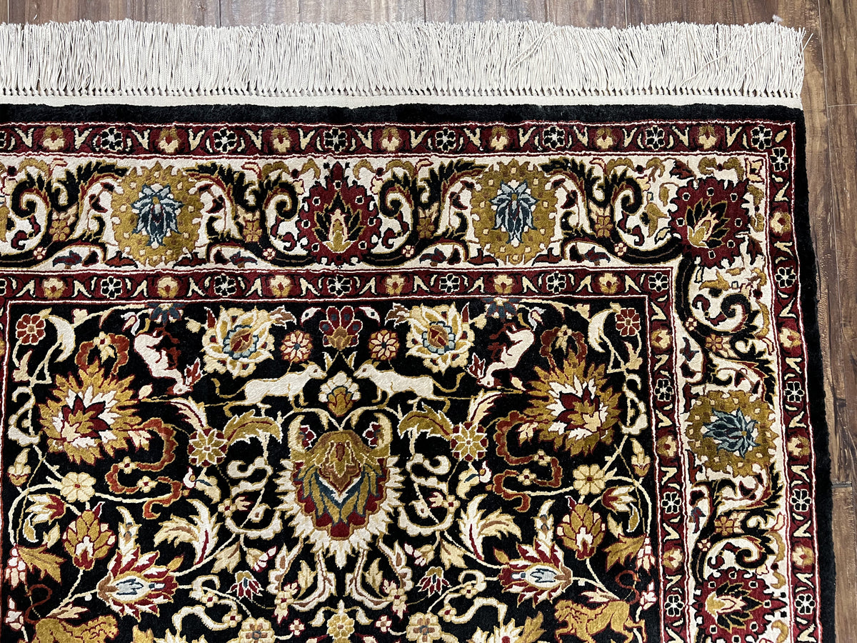 Sino Persian Silk Rug 3x5 Oriental Carpet 3 x 5 Fine Silk Rug, Black Ivory Gold, Animal Motifs, Flowers, High Quality, Vintage Silk Rug Wow - Jewel Rugs, view 7