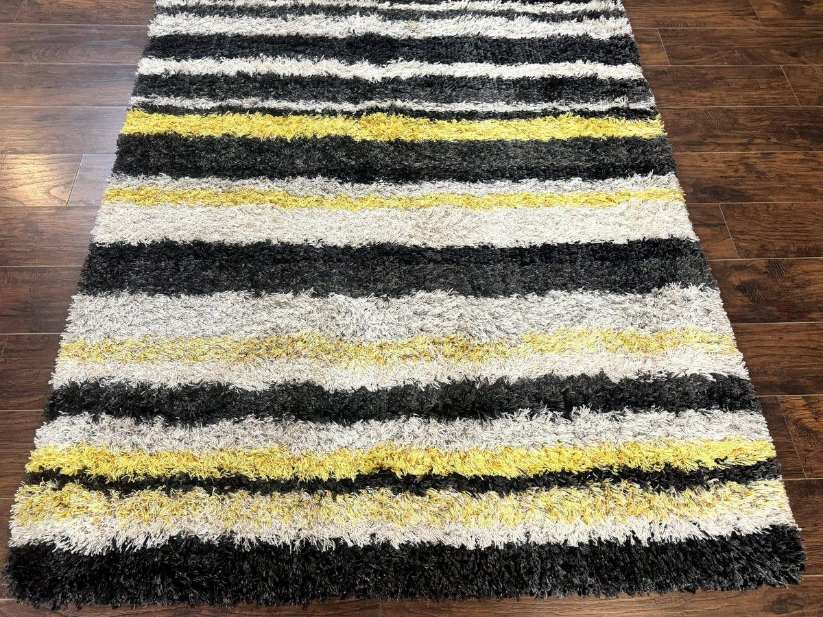 Shag Rug 5x8, Yellow Ivory Charcoal, Contemporary - Jewel Rugs, view 6