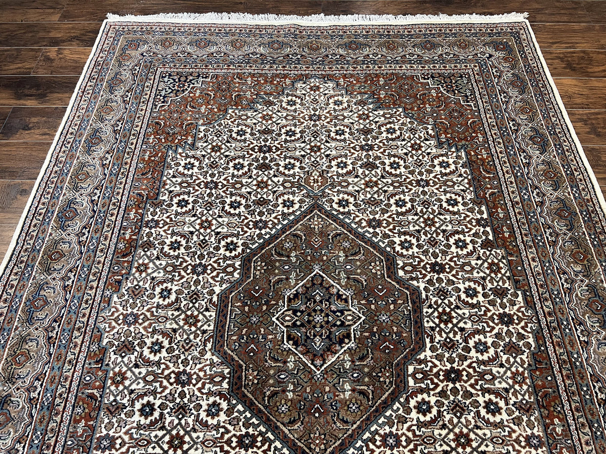 Indo Persian Rug 7x10 ft, Hand Knotted Wool Vintage Oriental Carpet 7 x 10, Traditional Handmade Herati Bidjar Cream Rug, Medallion Rug - Jewel Rugs, view 13