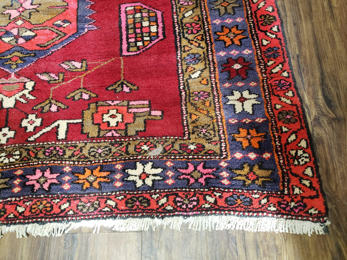 Antique Persian Karajeh Runner Rug 4.4 x 11 ft, Red Colorful Geometric Medallion Runner - Jewel Rugs, view 10
