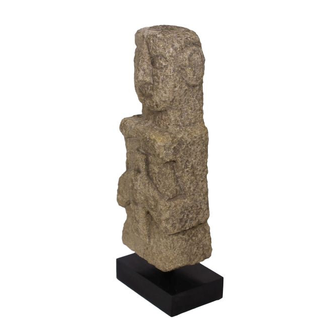 Blue Stone Korean God of Fortune Black Wooden Base