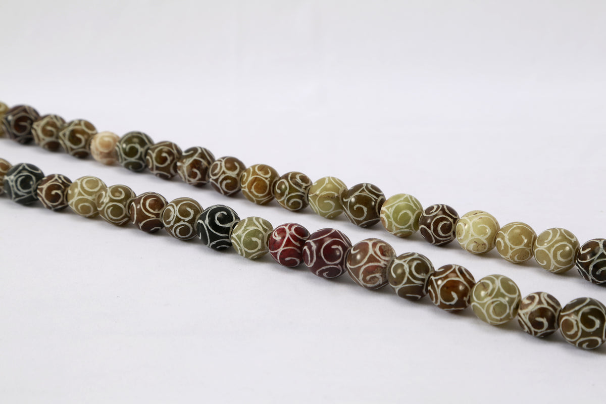 Colored Jade Bead with Carving