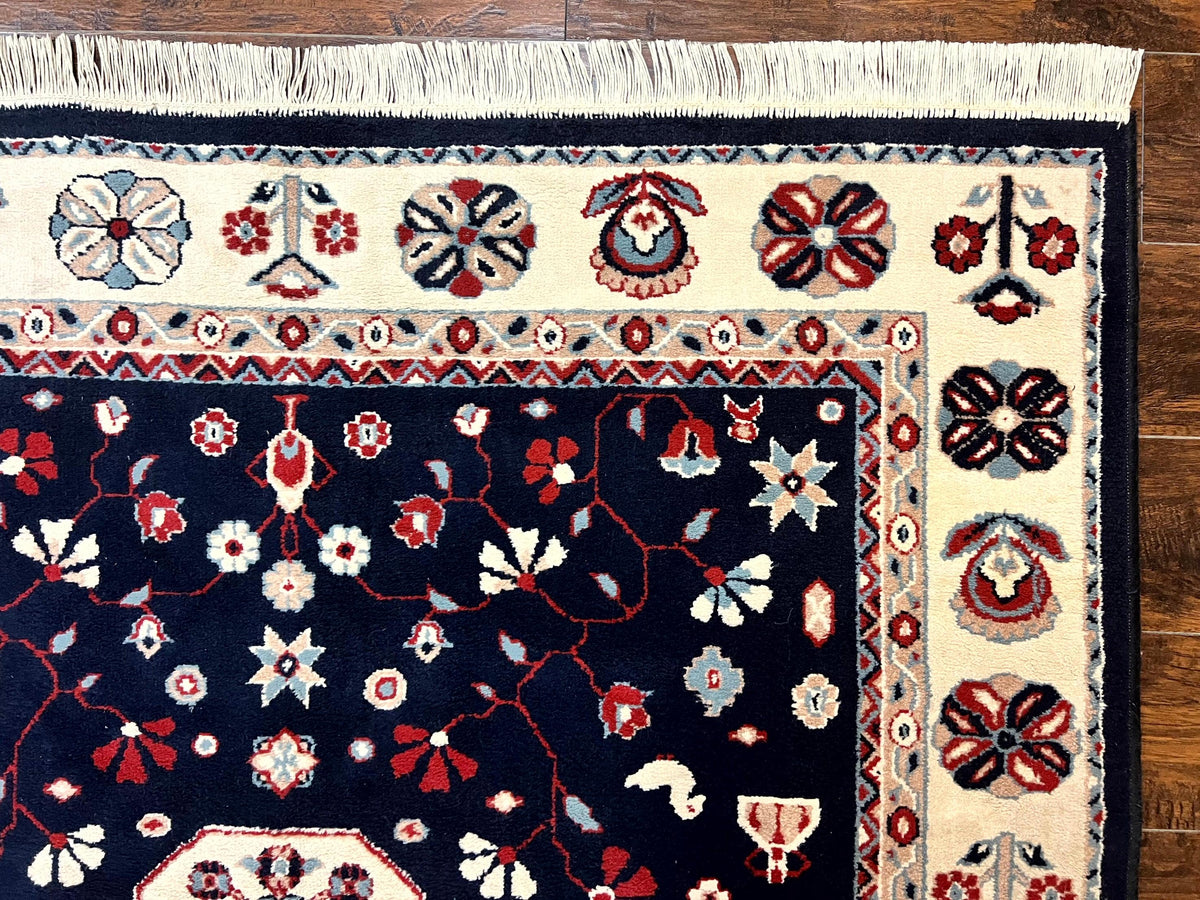 Belgium Power Loomed Rug 5.6 x 7, Navy Blue and Ivory, Heriz Pattern, Vintage Oriental Carpet - Jewel Rugs, view 8