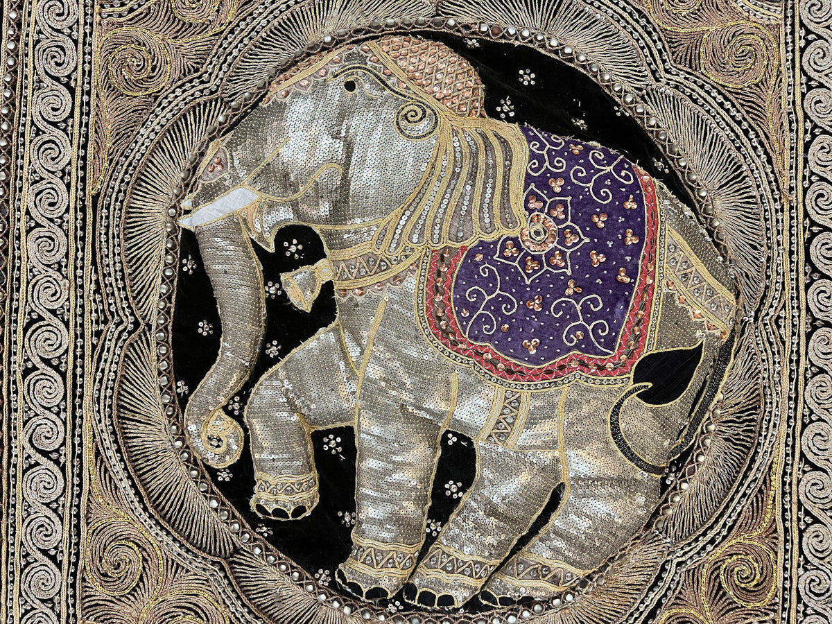 Indian Embroidery 3x3, Elephant Design, Detailed Needlepoint, Beadwork - Jewel Rugs, view 4