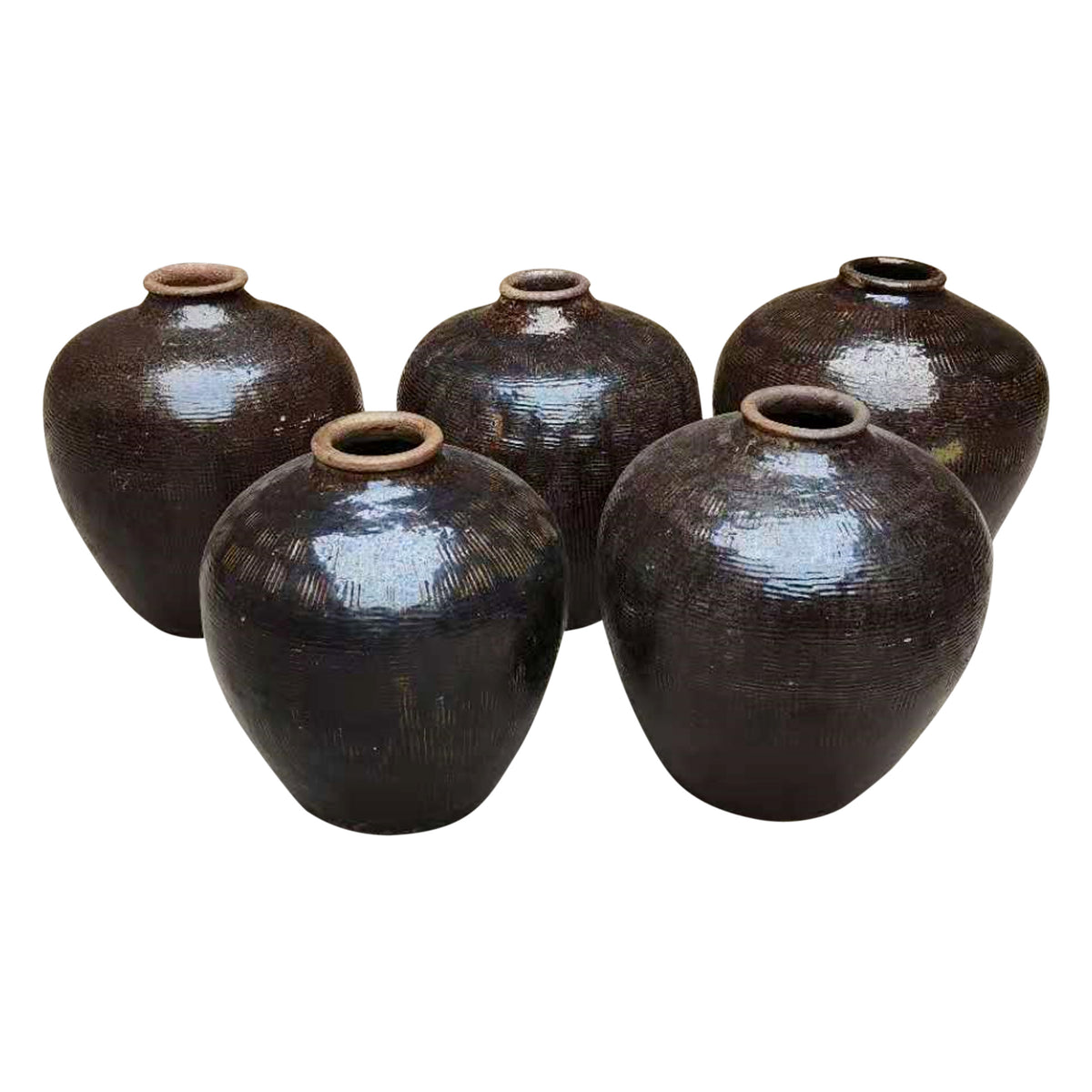 Approx.19-24 Inches Vintage Dark Brown Glazed Wine Jar (Size & Glaze Vary)