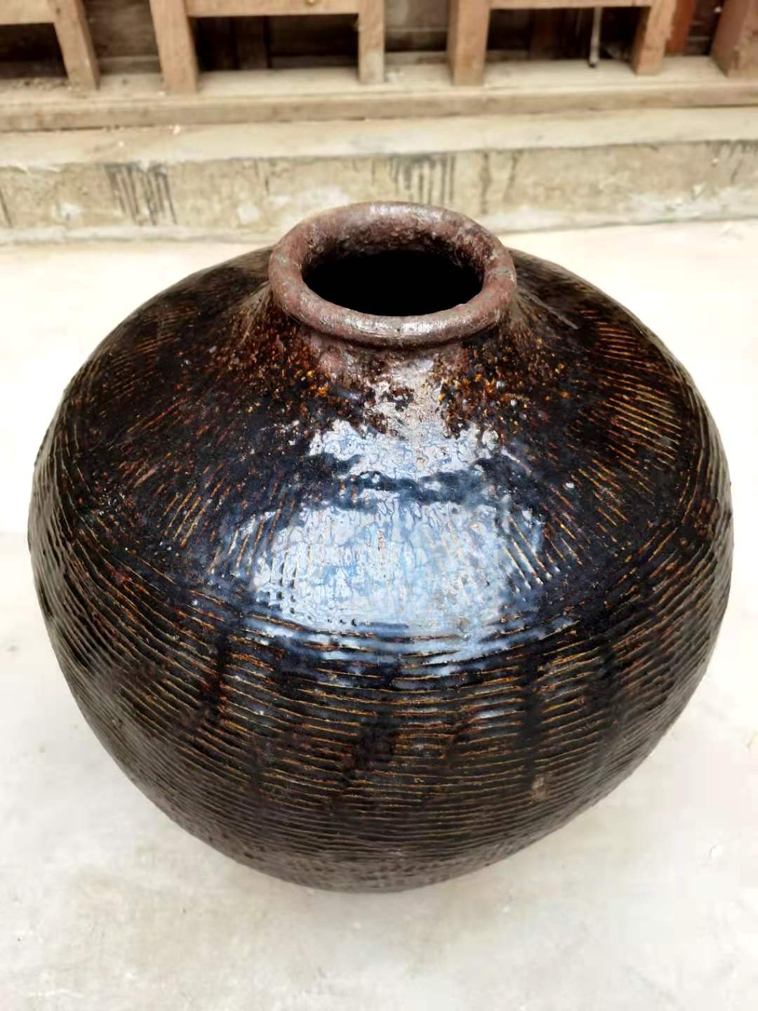 Approx.19-24 Inches Vintage Dark Brown Glazed Wine Jar (Size & Glaze Vary)