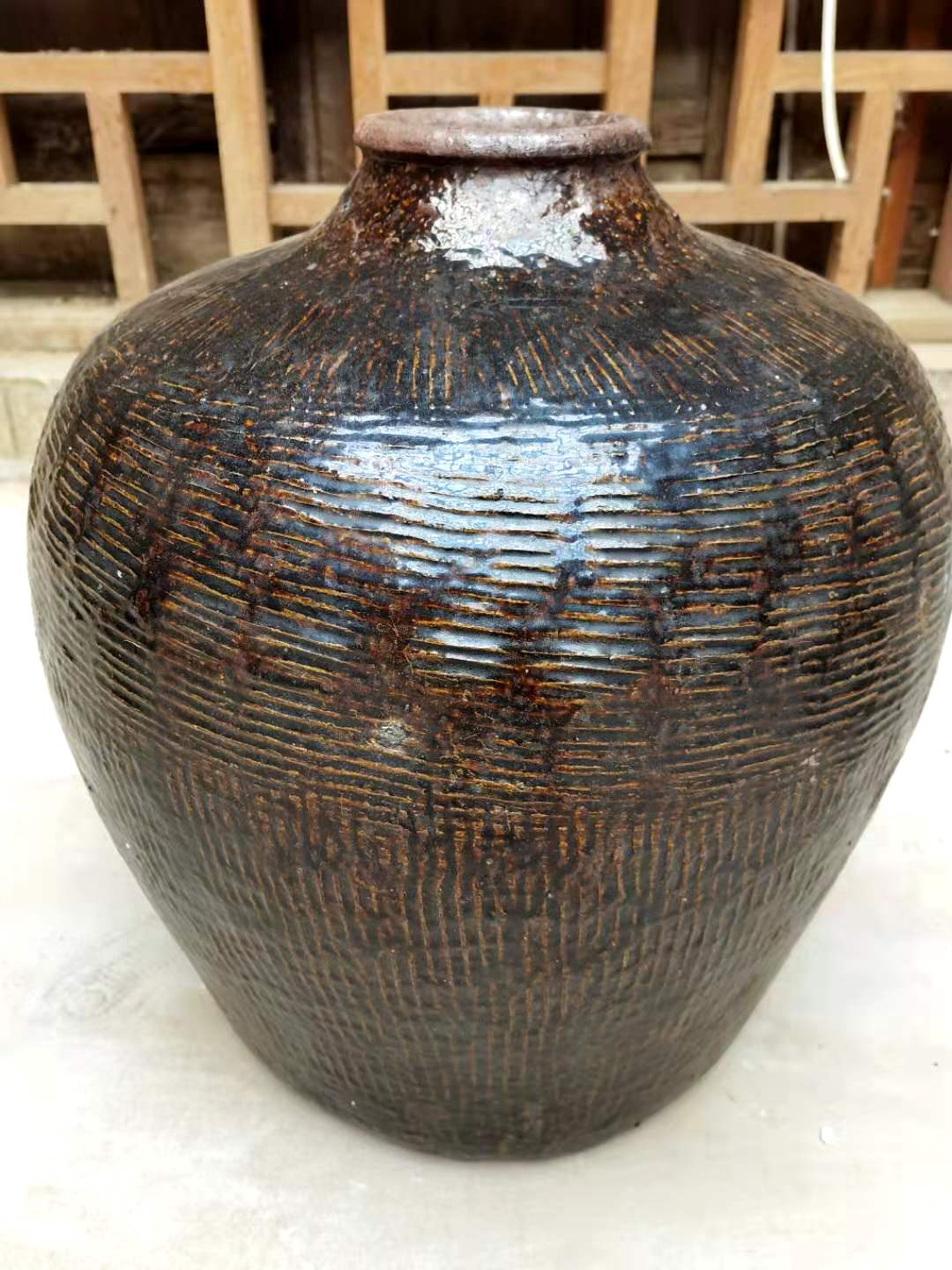 Approx.19-24 Inches Vintage Dark Brown Glazed Wine Jar (Size & Glaze Vary)