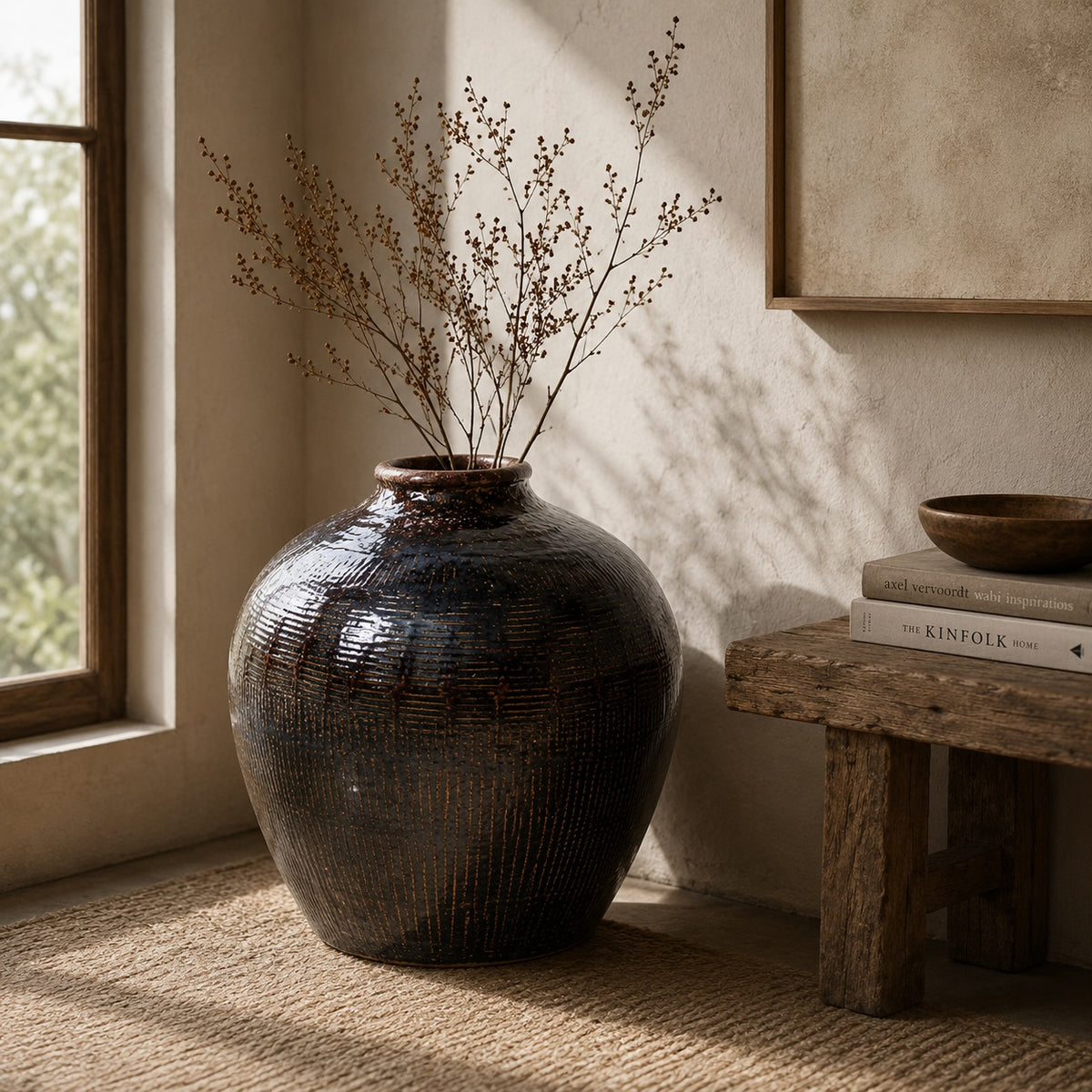 Approx.19-24 Inches Vintage Dark Brown Glazed Wine Jar (Size & Glaze Vary)