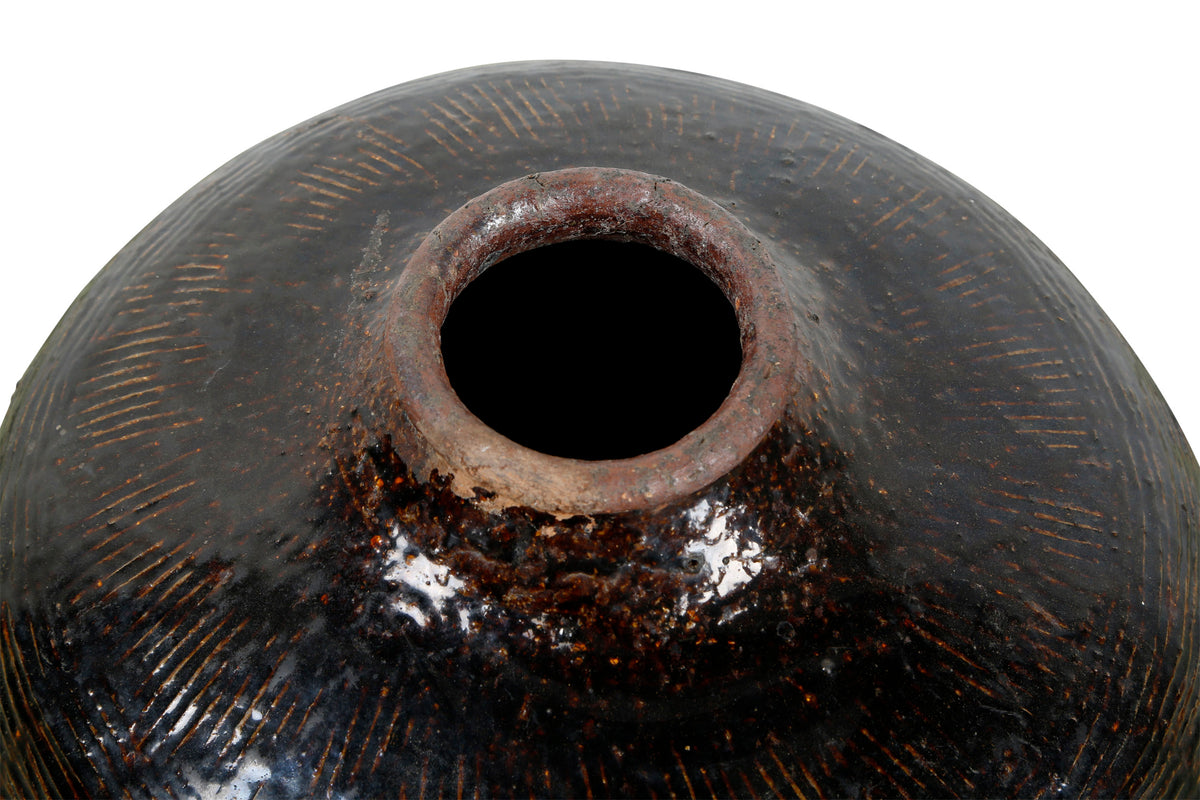 Approx.19-24 Inches Vintage Dark Brown Glazed Wine Jar (Size & Glaze Vary)