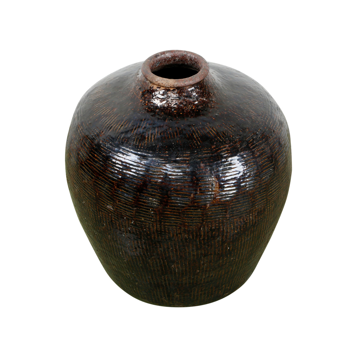 Approx.19-24 Inches Vintage Dark Brown Glazed Wine Jar (Size & Glaze Vary)