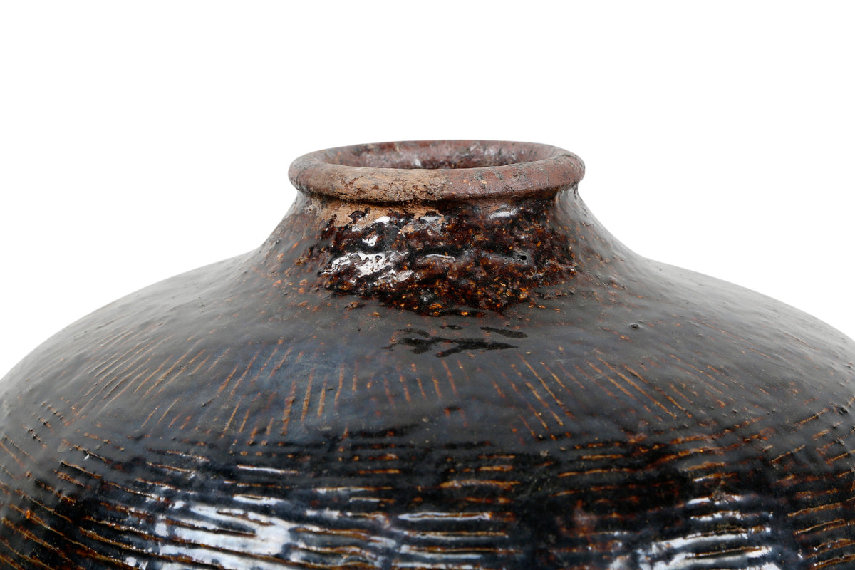 Approx.19-24 Inches Vintage Dark Brown Glazed Wine Jar (Size & Glaze Vary)