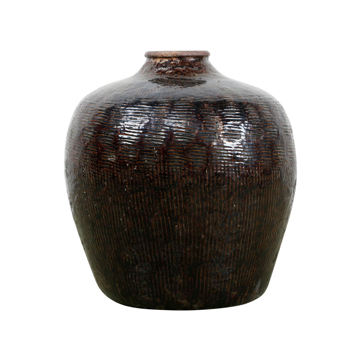 Approx.19-24 Inches Vintage Dark Brown Glazed Wine Jar (Size & Glaze Vary)