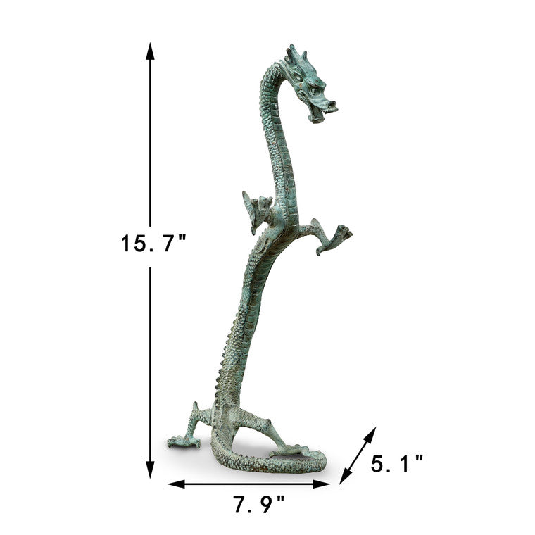 Approx. 16 Inches Bronze Standing Dragon Weathered Green image 3