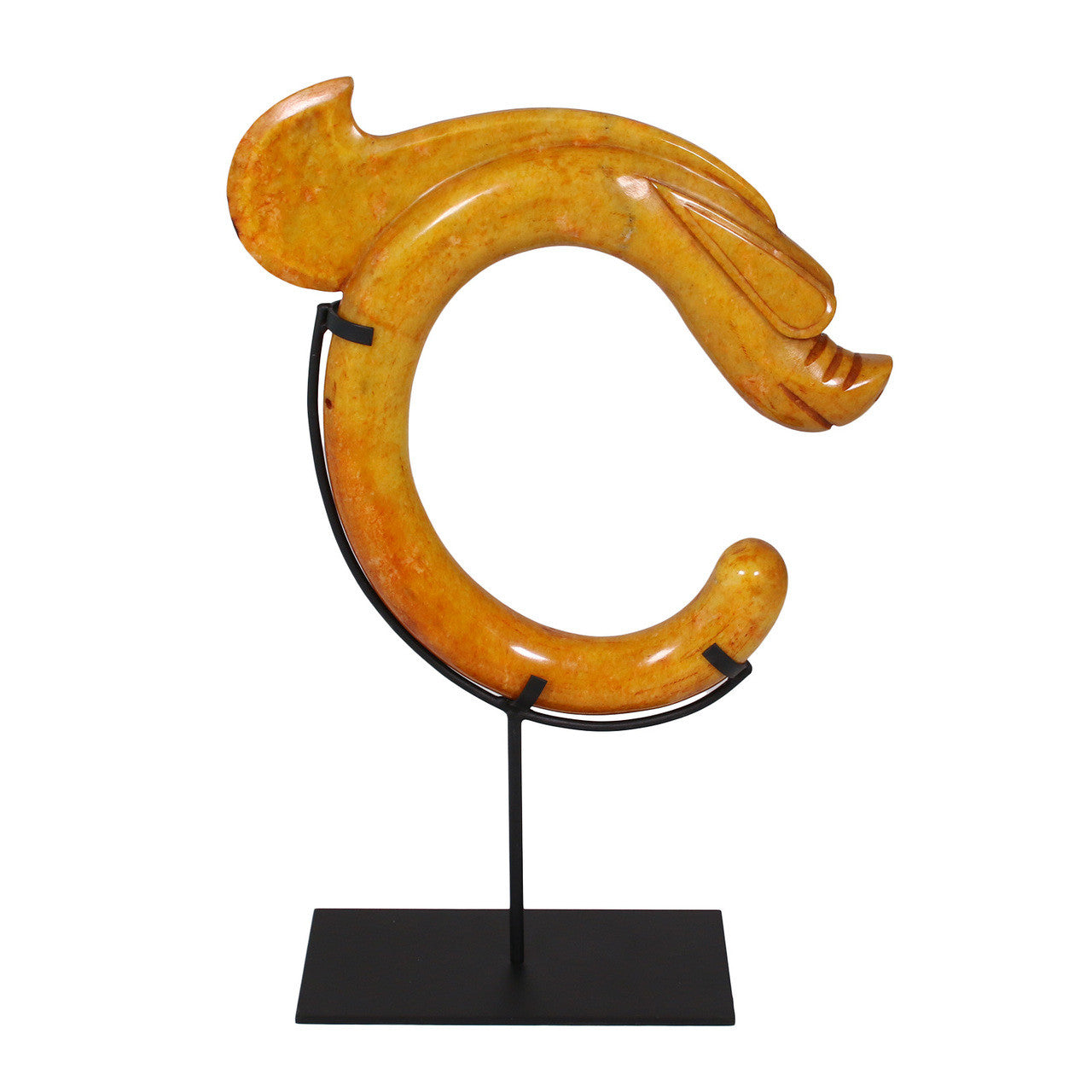 Vintage Amber Jade Han Dragon Statue With Stand Large