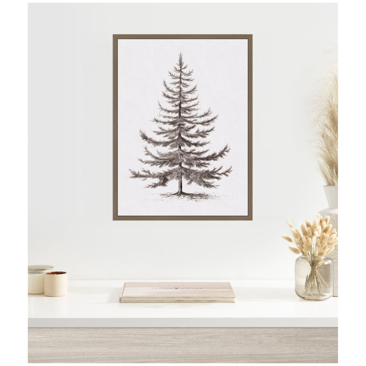 Sylvie Framed Canvas Vintage Evergreen Fir Tree lllustration II by The Creative Bunch Studio