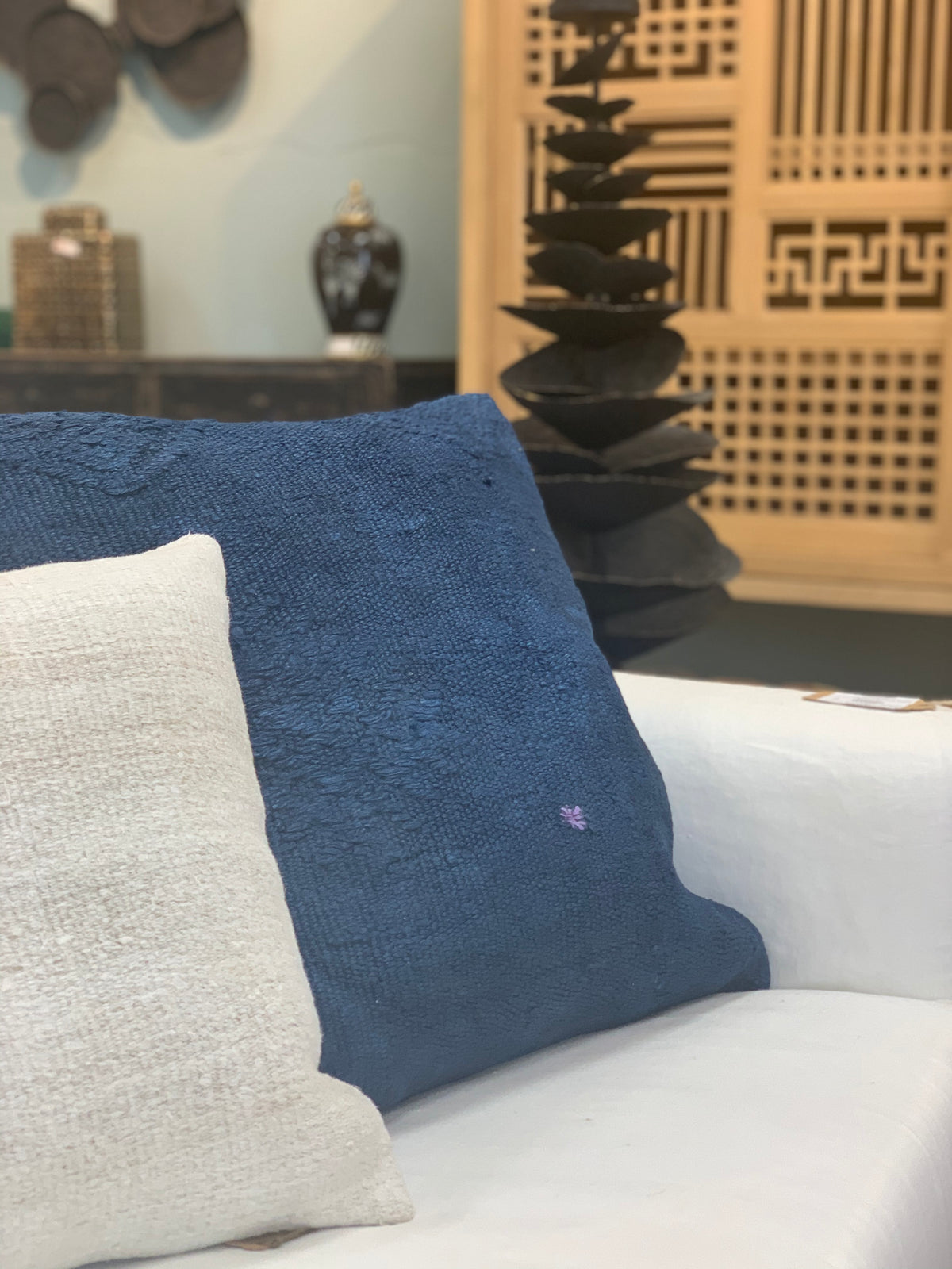 Vintage Turkish Hemp Pillow Cover Lumbar 28x16 Navy (size & color vary)