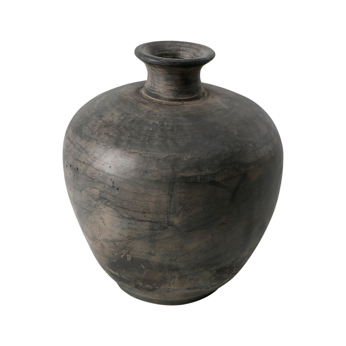 12" Earthy Gray Pottery Short Neck Vase
