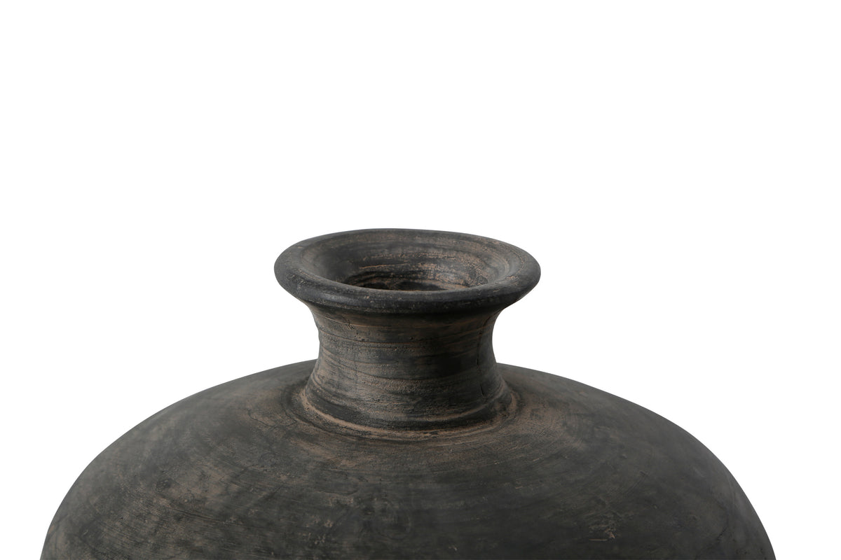 12" Earthy Gray Pottery Short Neck Vase