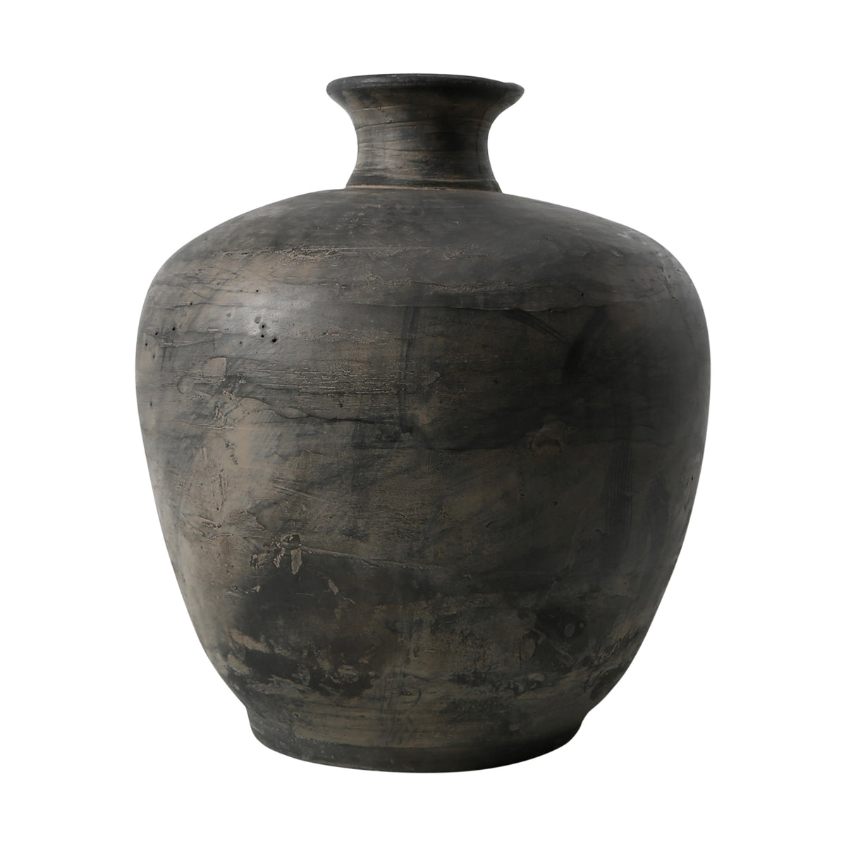 12" Earthy Gray Pottery Short Neck Vase