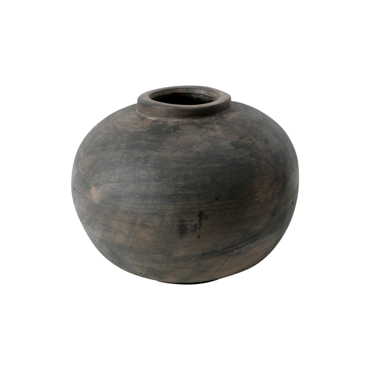 10" Earthy Gray Pottery Pot Round