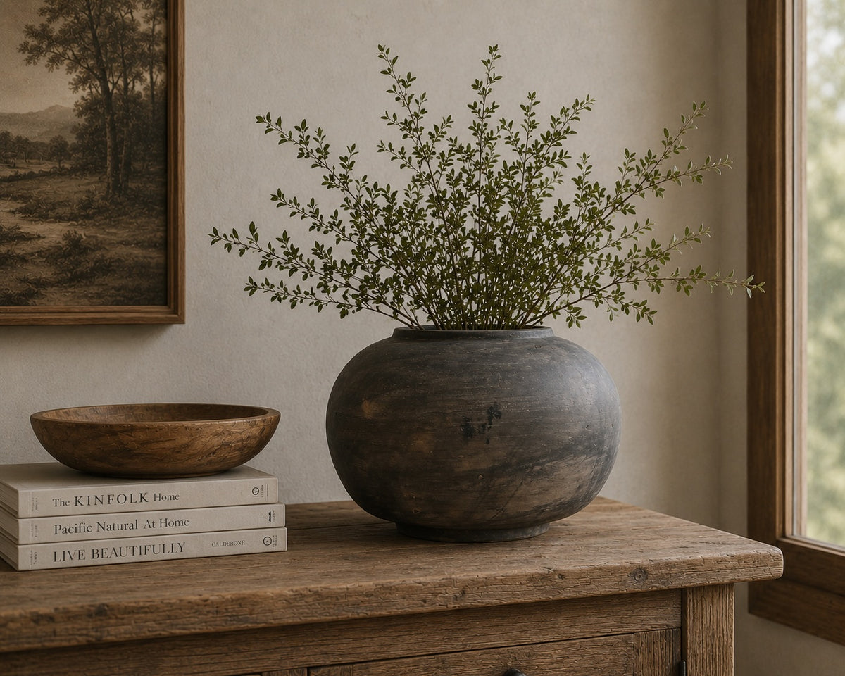 10" Earthy Gray Pottery Pot Round