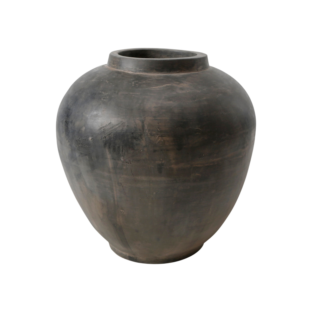 13" Earthy Gray Pottery Pot Apple-Shape Large