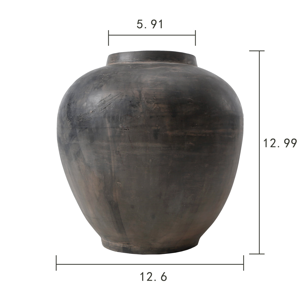 13" Earthy Gray Pottery Pot Apple-Shape Large