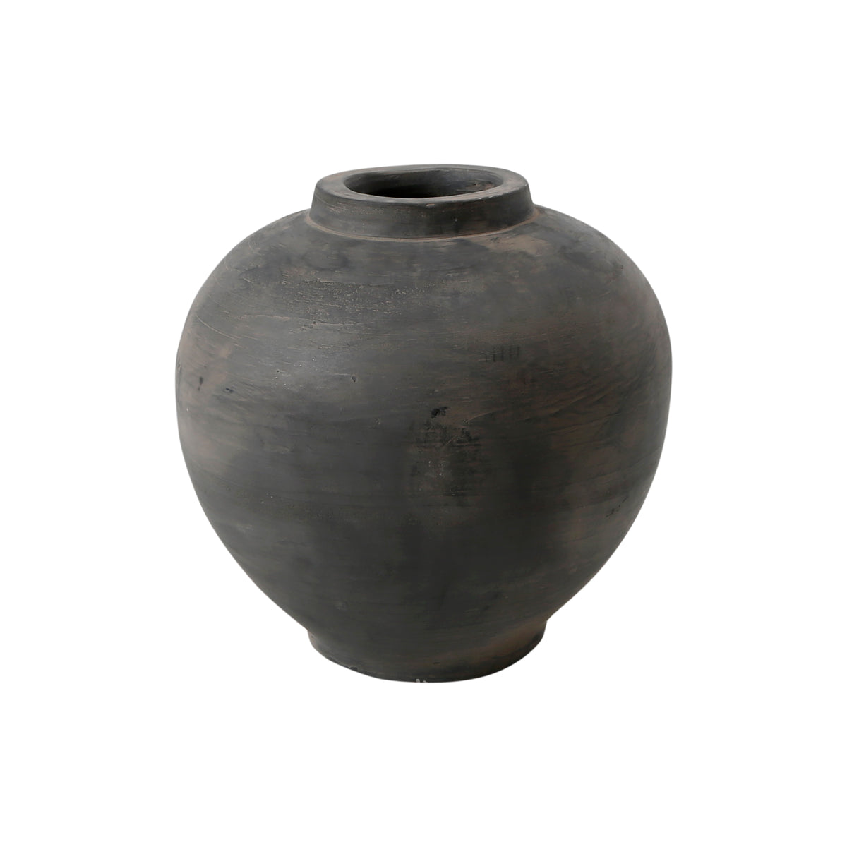 10" Earthy Gray Pottery Pot Apple-Shape Small