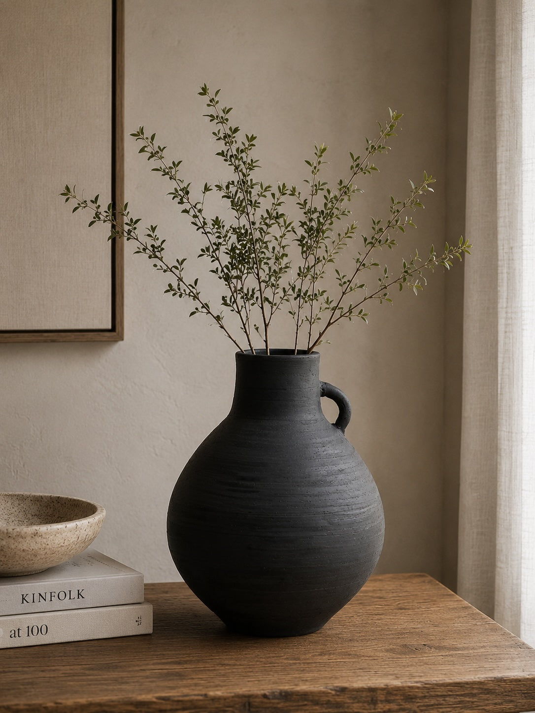 11" Earthy Gray Pottery Globular Vase Small