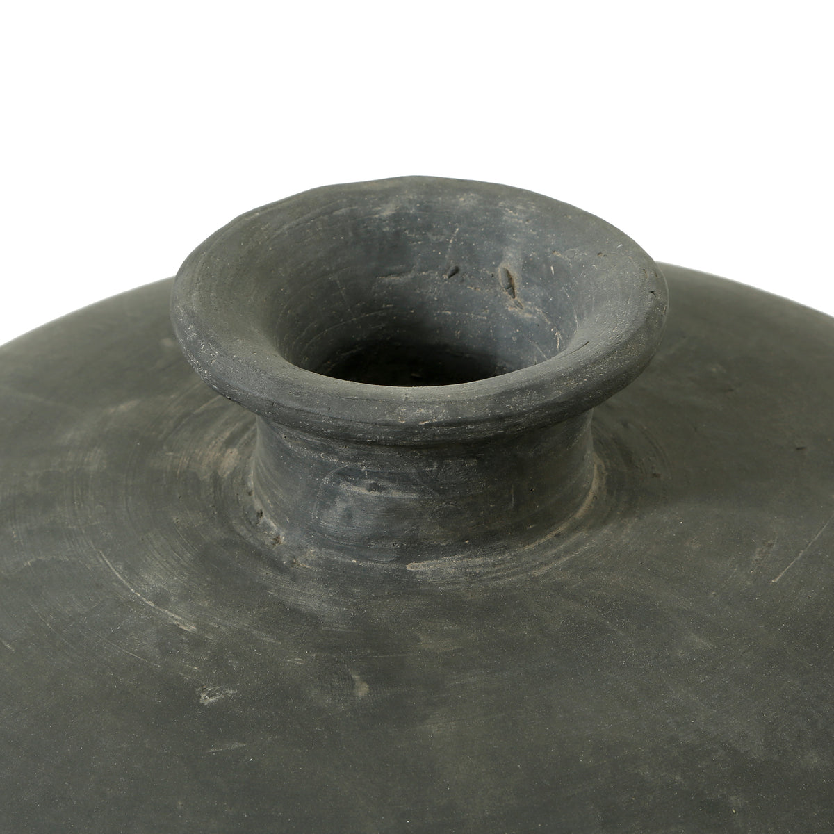 13" Earthy Gray Pottery Vase Cylinder-Shaped Small Opening