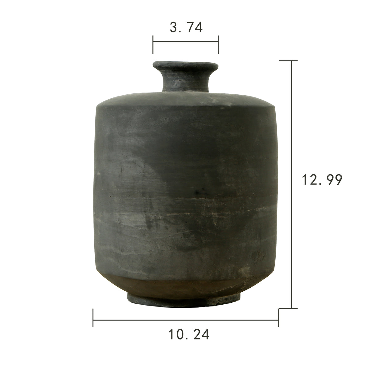 13" Earthy Gray Pottery Vase Cylinder-Shaped Small Opening