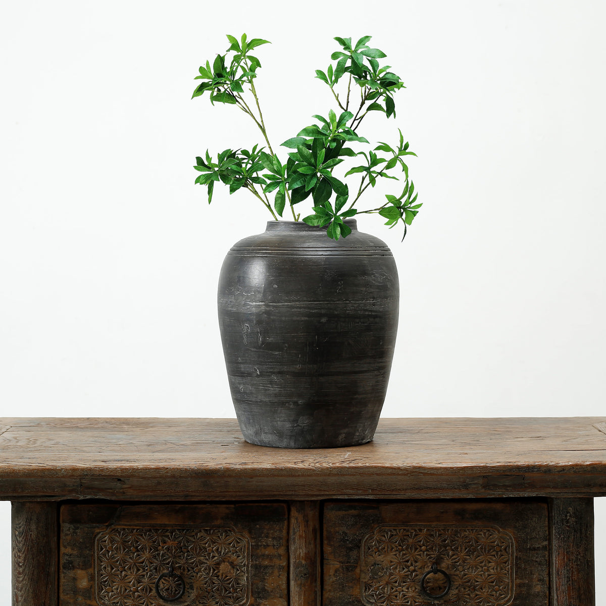 Approx 11" Earthy Gray Vase with Three Lines