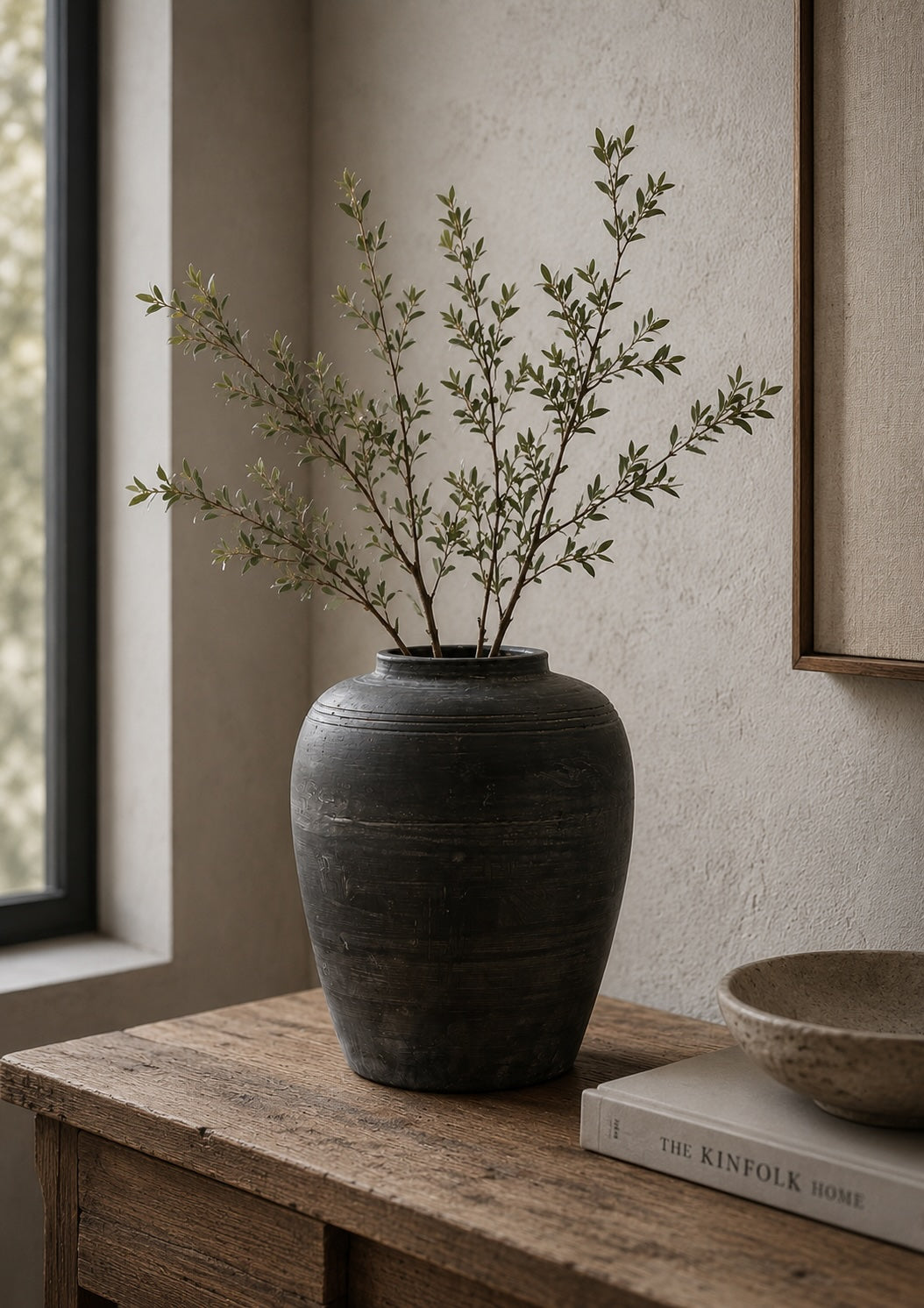 Approx 11" Earthy Gray Vase with Three Lines