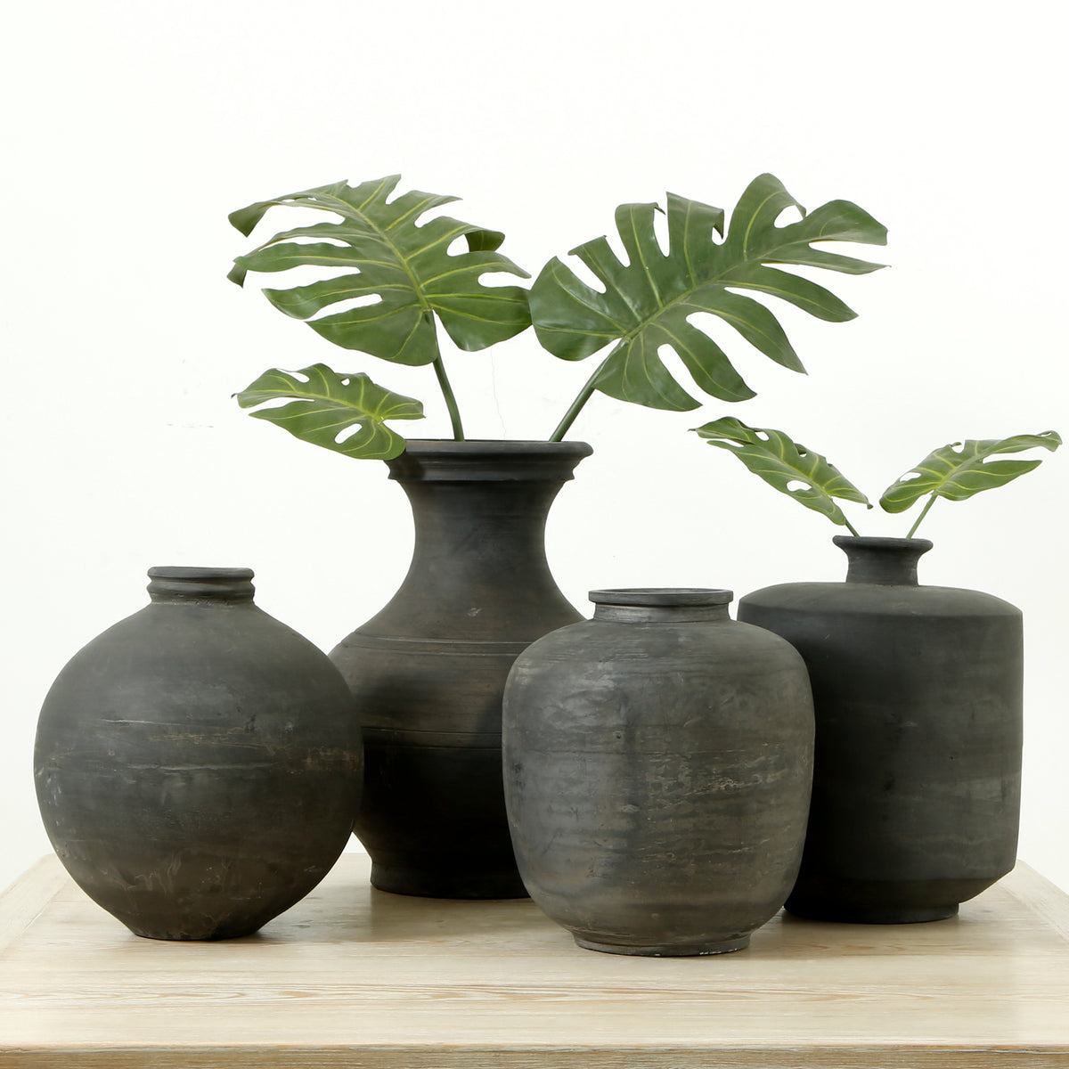12" Earthy Gray Pottery Vase Round Small Opening