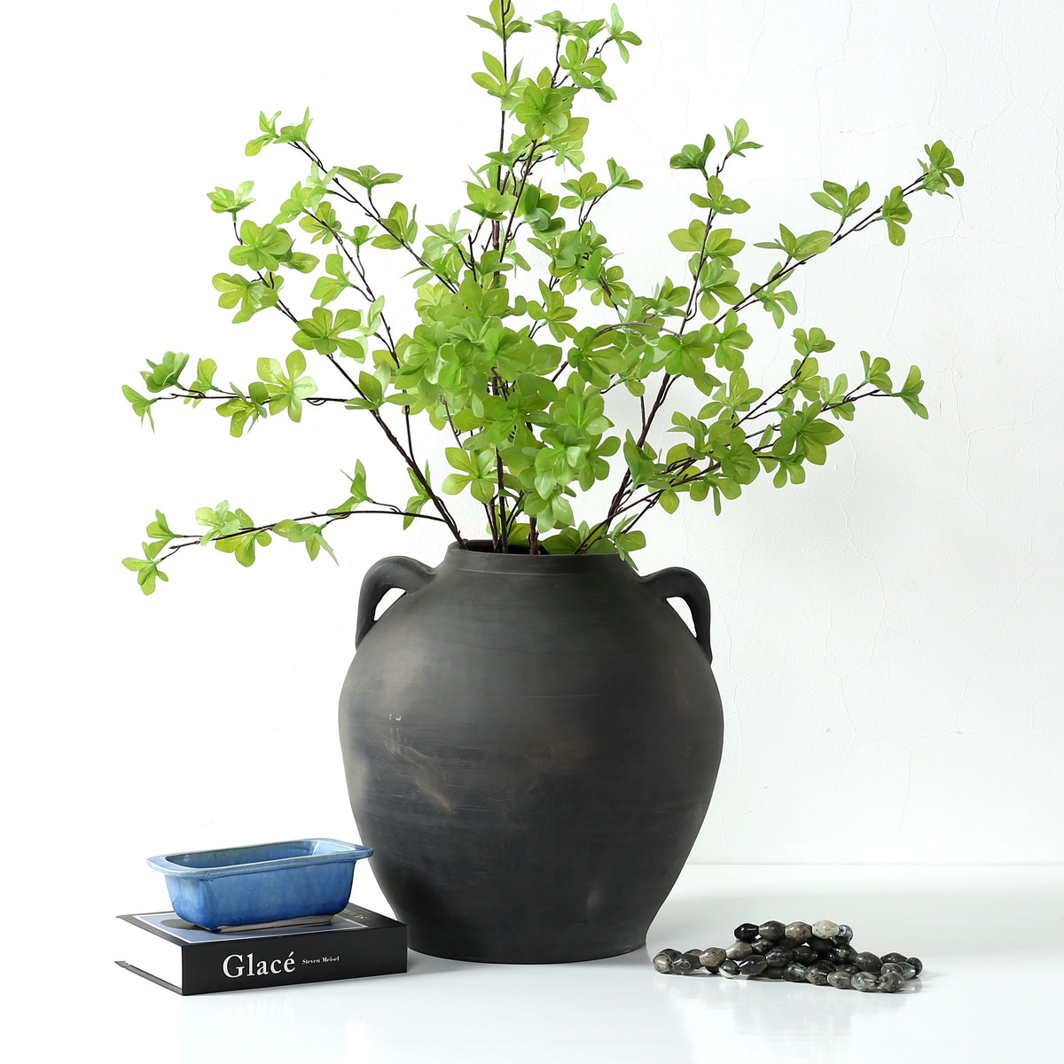 Approx.15" Charcoal Gray Pottery Vase with Two Handles