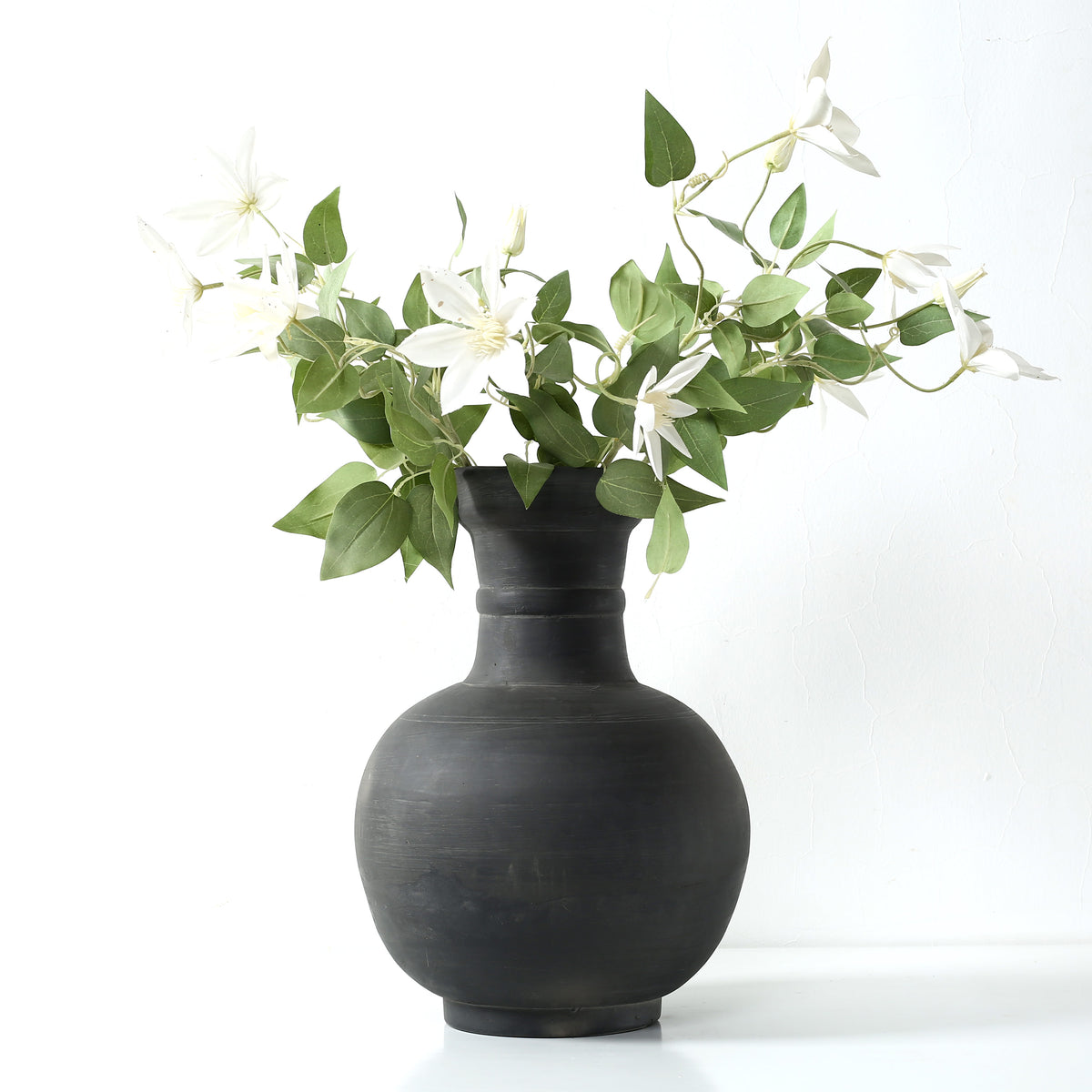 Approx.16" Charcoal Gray Pottery Vase Globular Shape