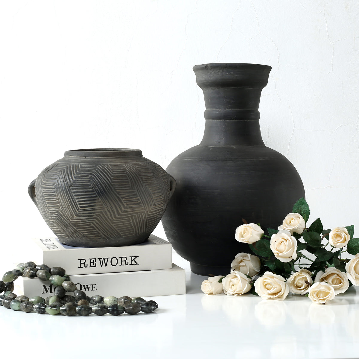 Approx.16" Charcoal Gray Pottery Vase Globular Shape