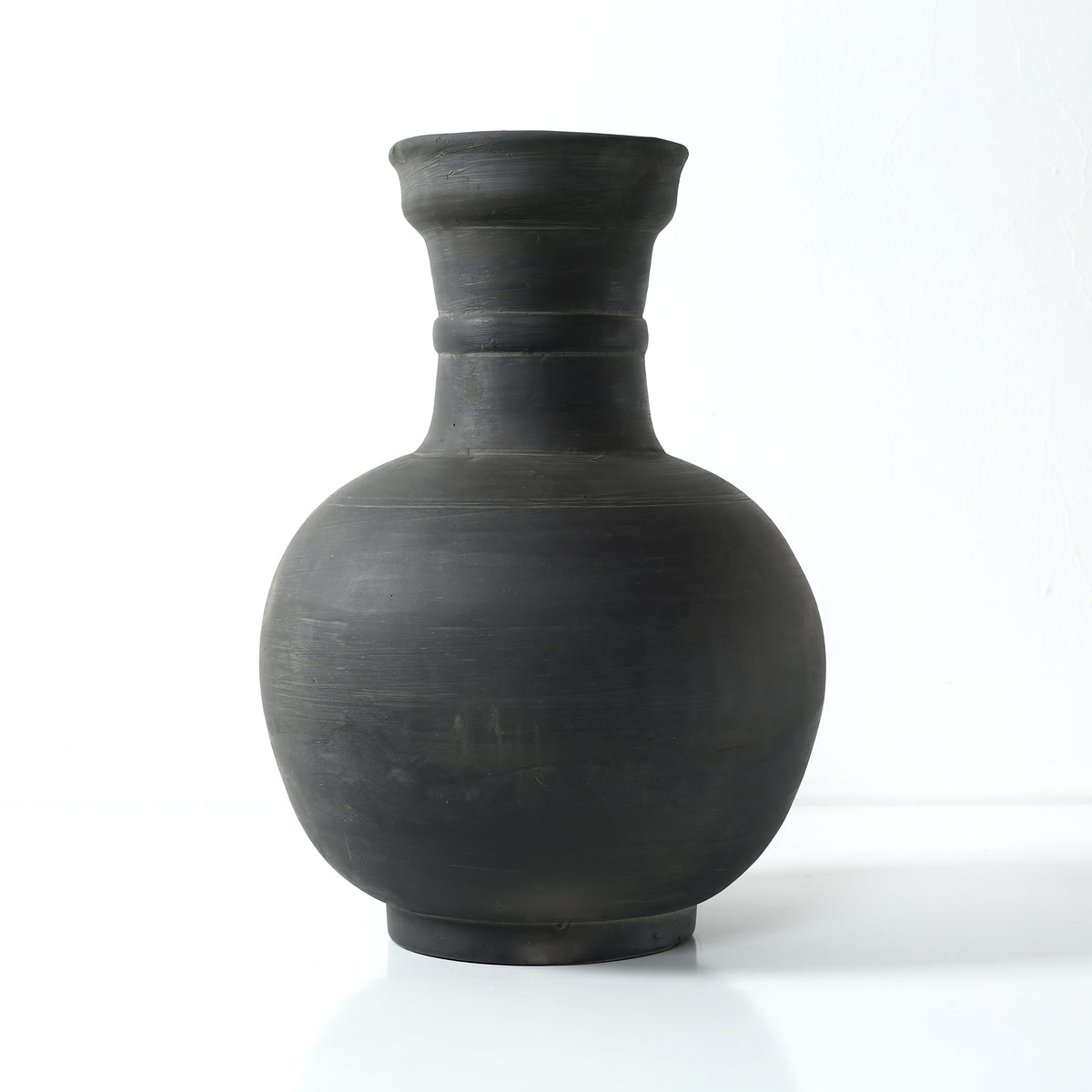 Approx.16" Charcoal Gray Pottery Vase Globular Shape