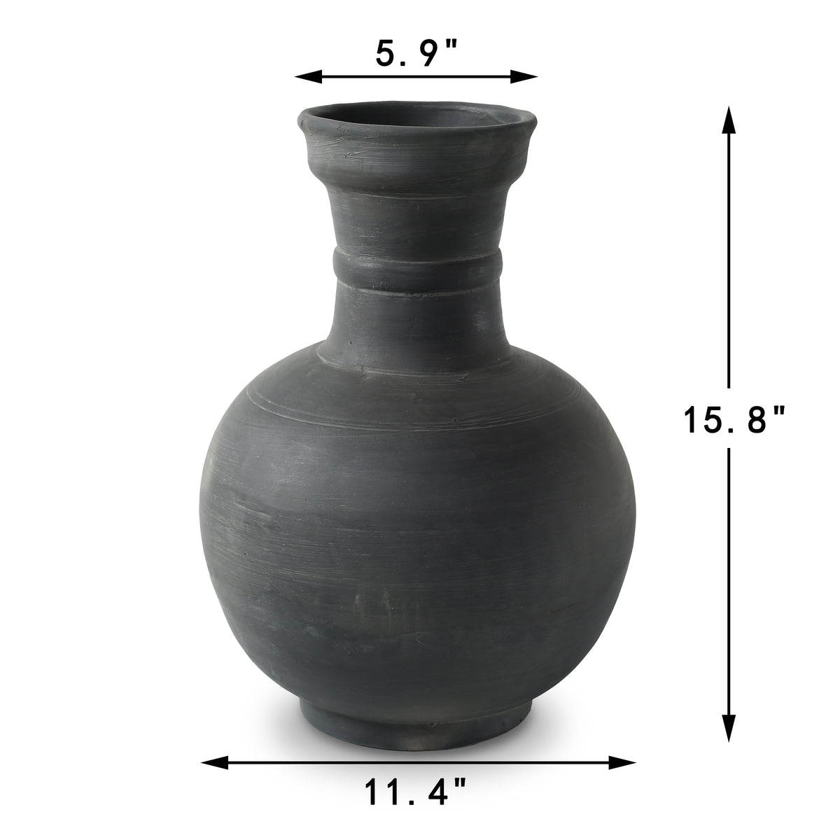Approx.16" Charcoal Gray Pottery Vase Globular Shape