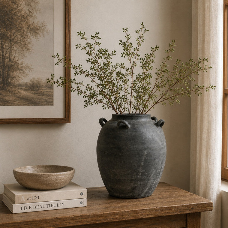 14 Inches High Earthy Gray Vase with Four Handles image 3